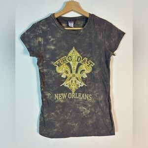 Vtg VJ Sports New Orleans WHO DAT Saints Shirt M Studded Rhinestone Acid Wash
